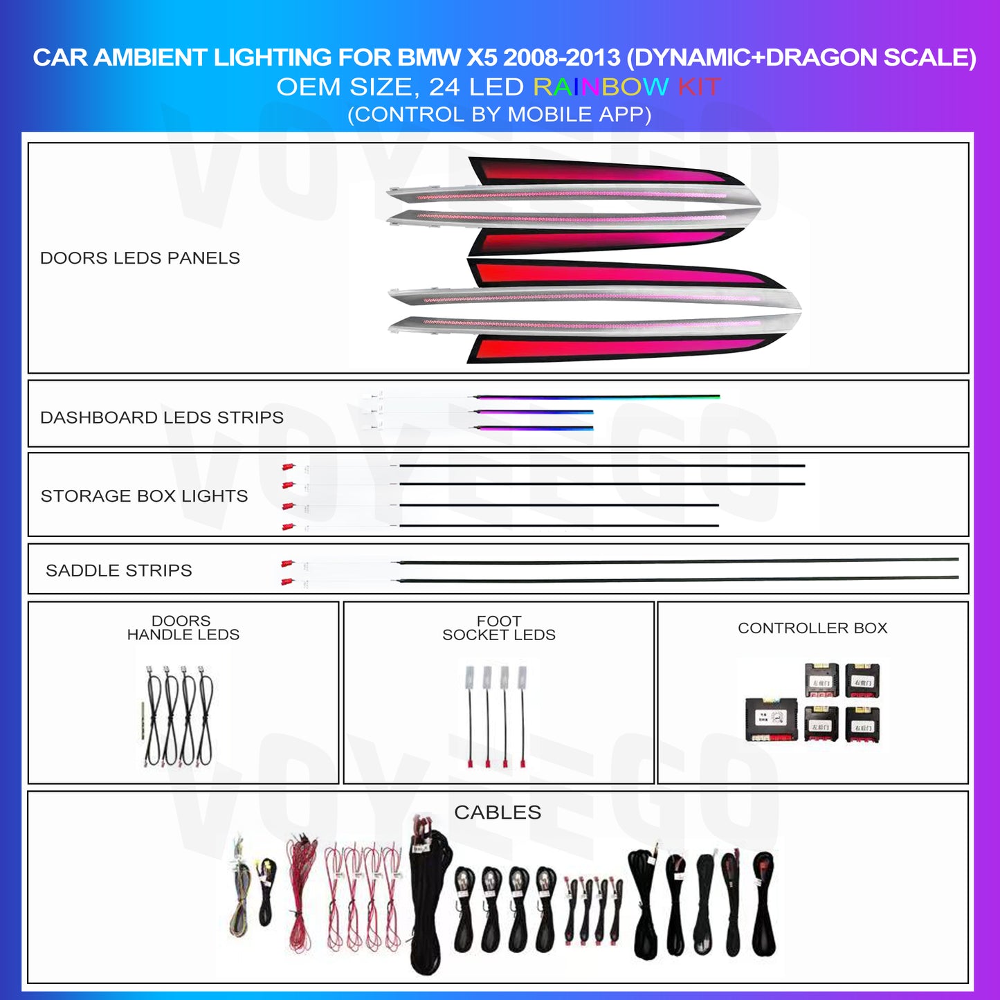 BMW X5 E70 Ambient Lighting Kit (2008-2013)|Galaxy Rainbow |24 Leds |Interior Mood Lights