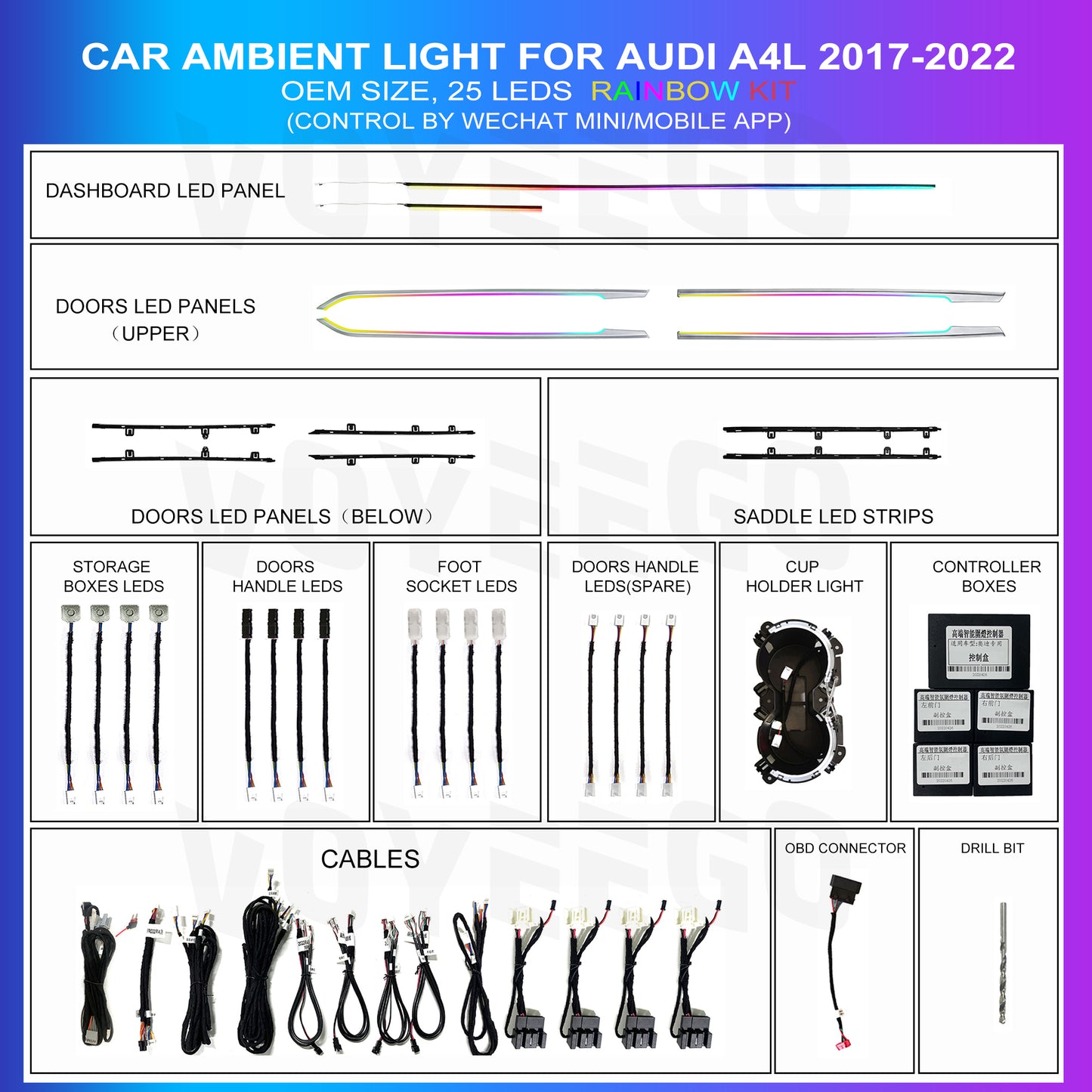 A4L 2017-2022 Active Rainbow Ambient Lighting 31 Leds Kit