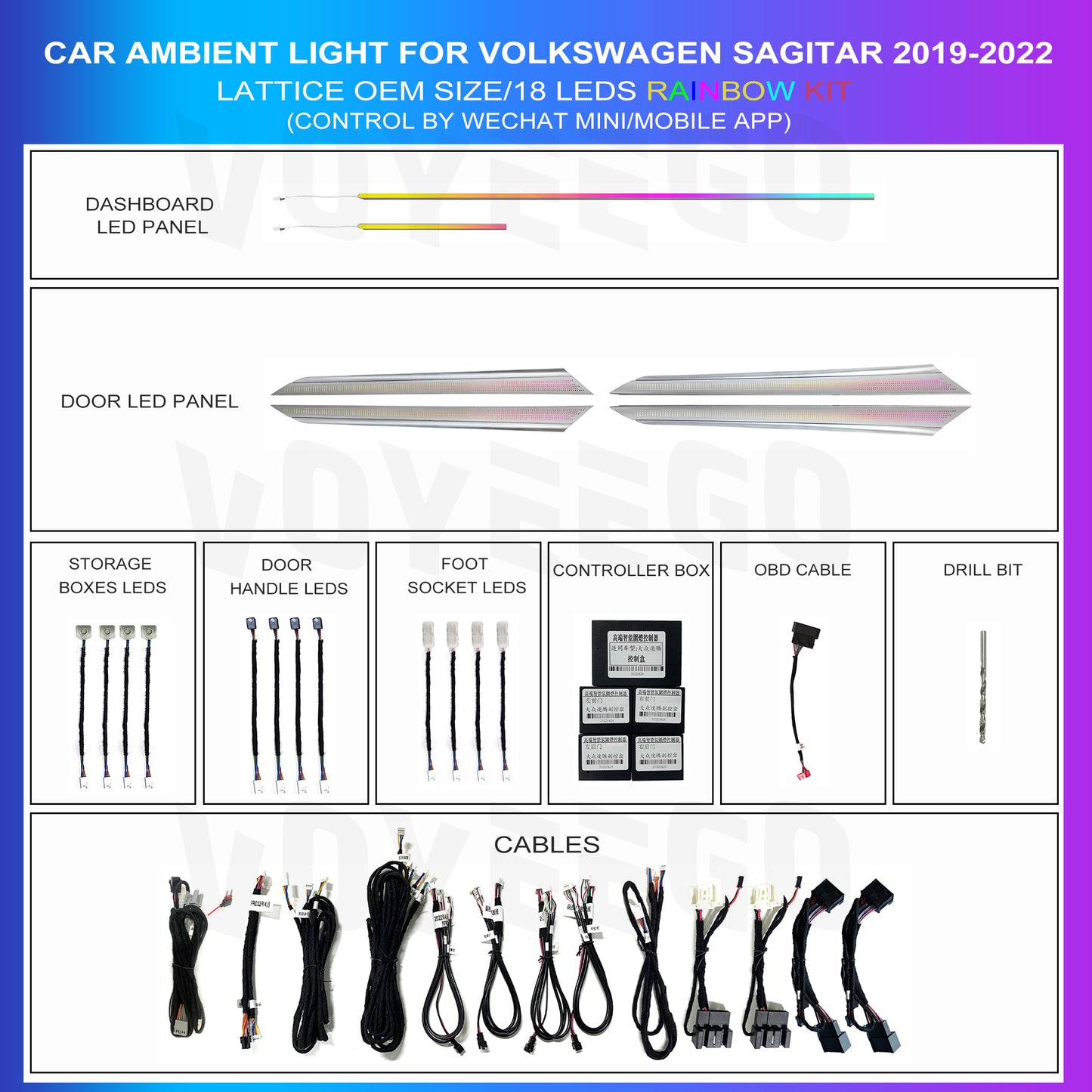Sagitar 2019-2022 Ambient Lighting 64 Colors Interior | Lattice Pattern