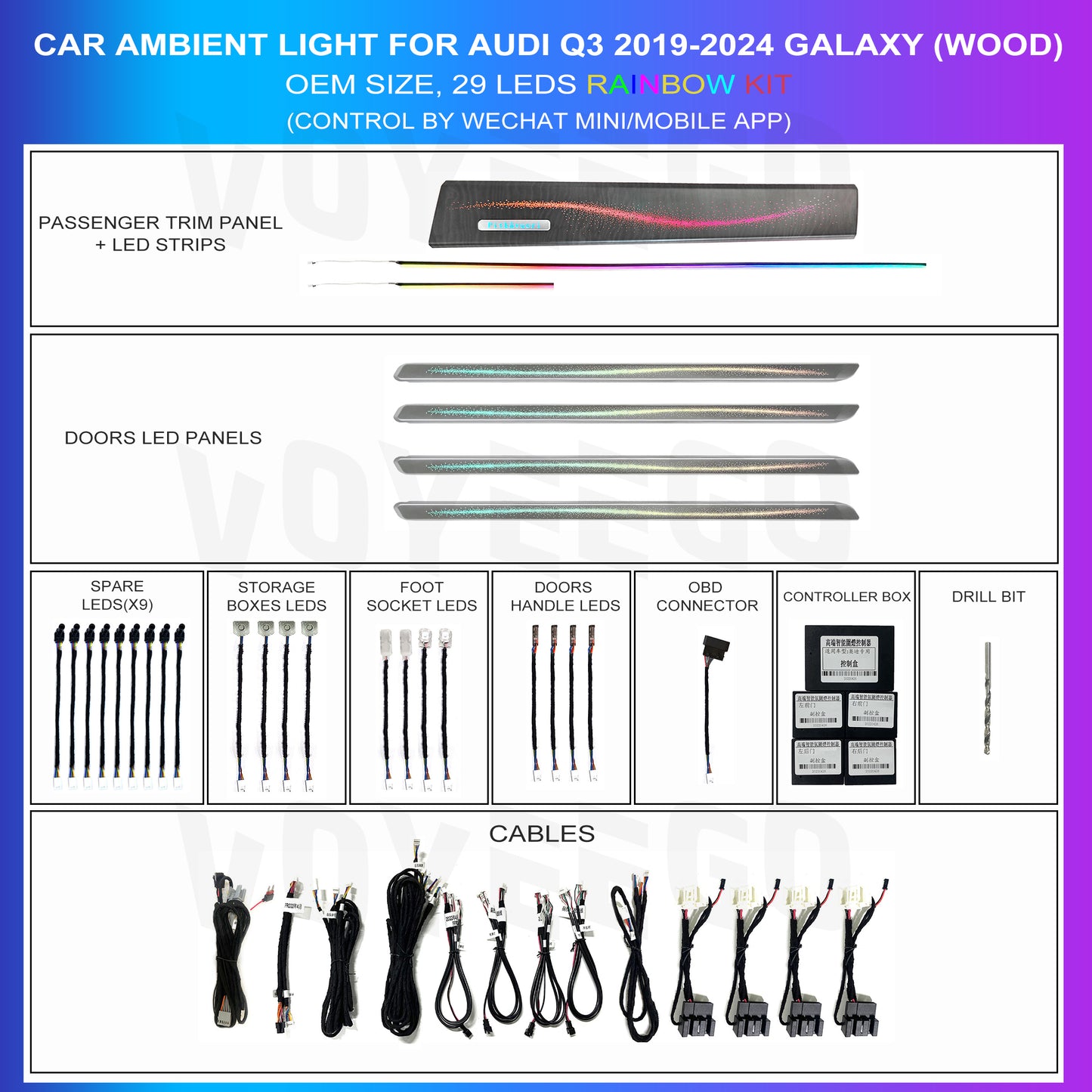 Q3 2019-2024 Ambient Lighting 29 Leds Kit | Wood Starry