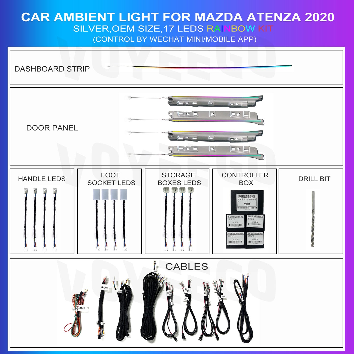 Atenza 2020 Ambient Lighting Modification Kit | 17 Leds Silver Trim