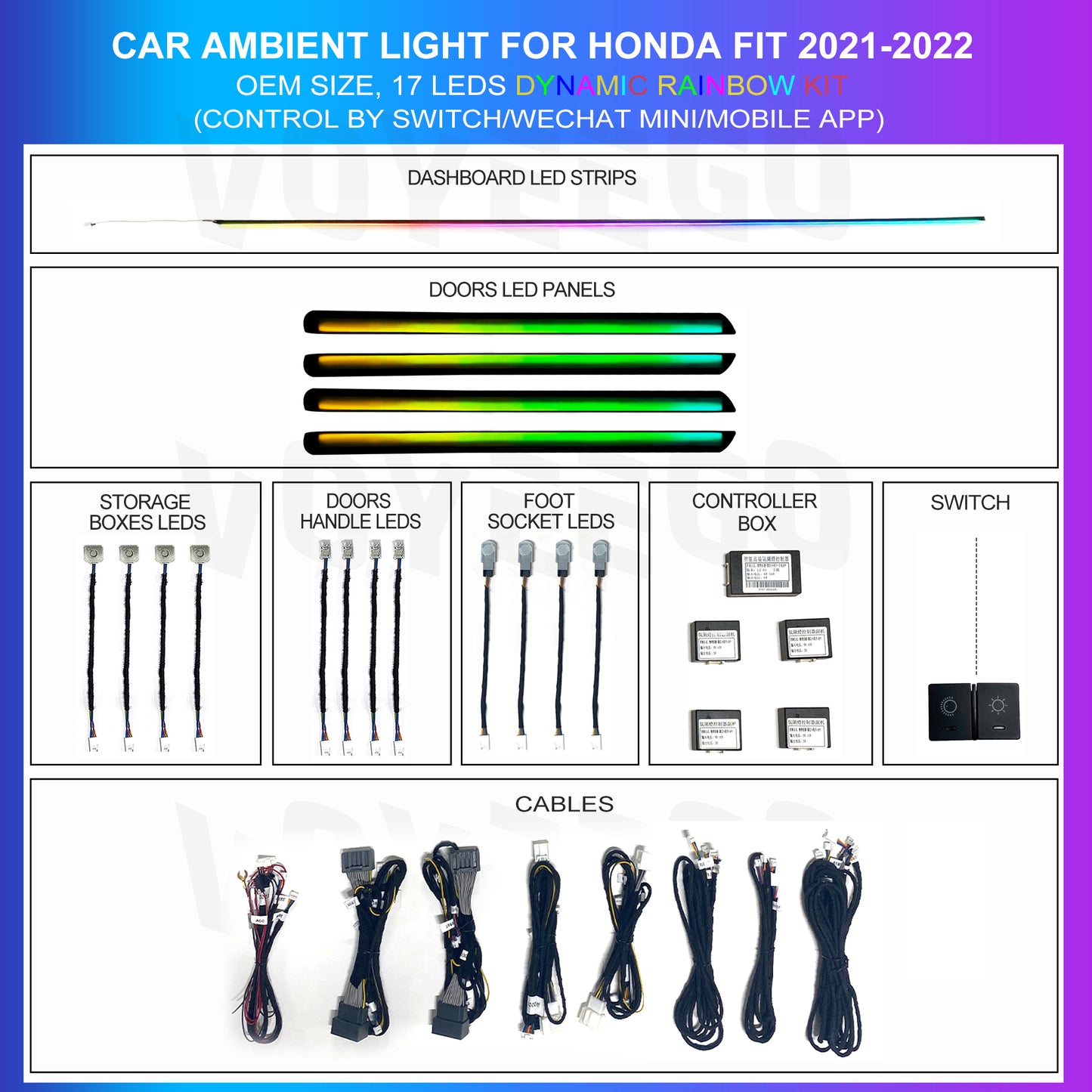 Fit 2021-2022 64 Colors Ambient Lighting Kit | Dynamic Rainbow