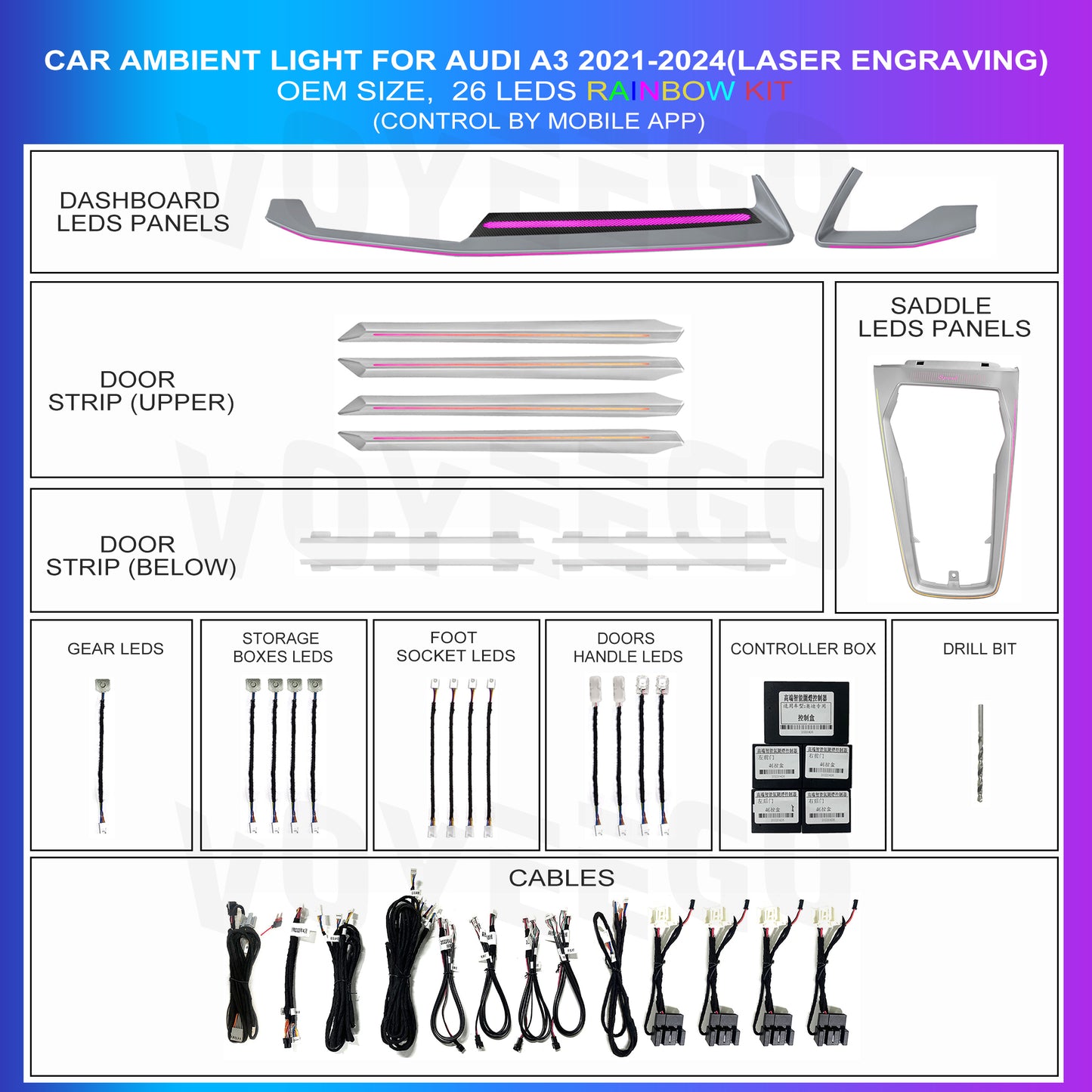 A3 2021-2022 64 Colors Ambient Lighting 24 Leds | Matte Silver