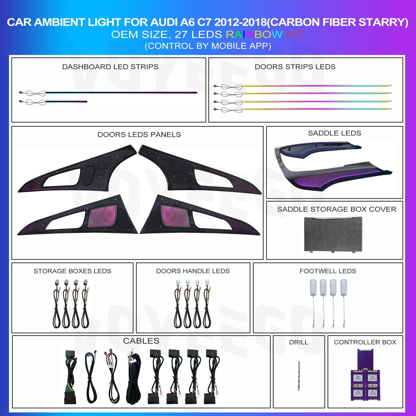 A6 RS6 C7 2012-2018 27 Leds Ambient Lighting | Carbon Pattern | Full Trim Type