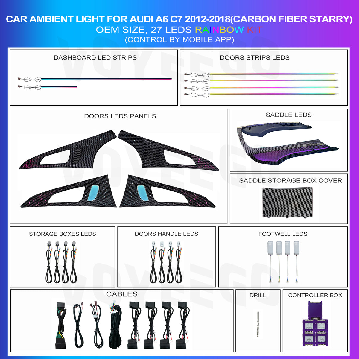 A6 RS6 C7 2012-2018 27 Leds Ambient Lighting | Carbon Pattern | Full Trim Type