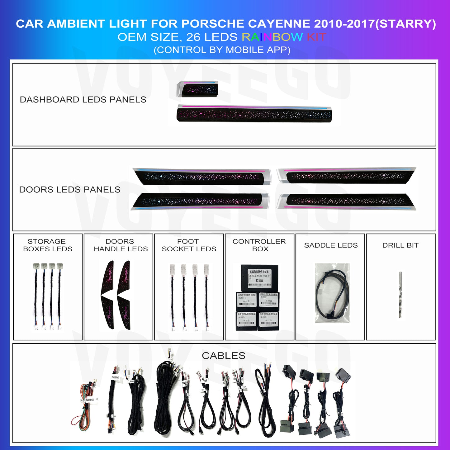 Cayenne 2010-2017 Ambient Lighting Interior 26 Leds Rainbow Starry Kit