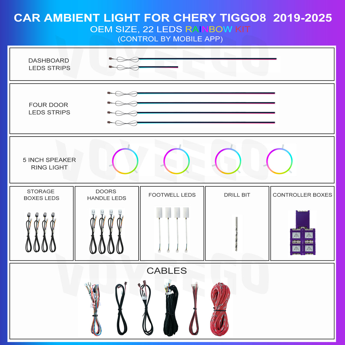 Chery Tiggo 8 Ambient Lighting Kit 2019-2025 |22 Leds