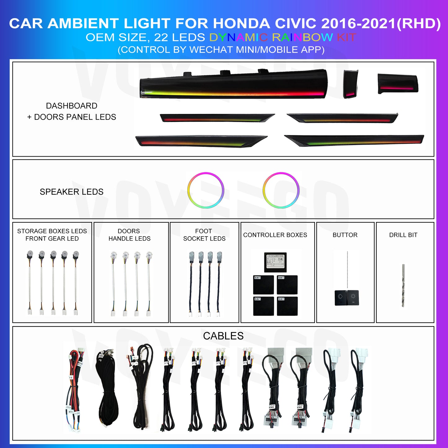 Civic 2016-2021 Panel Ambient Lighting | Dynamic Rainbow