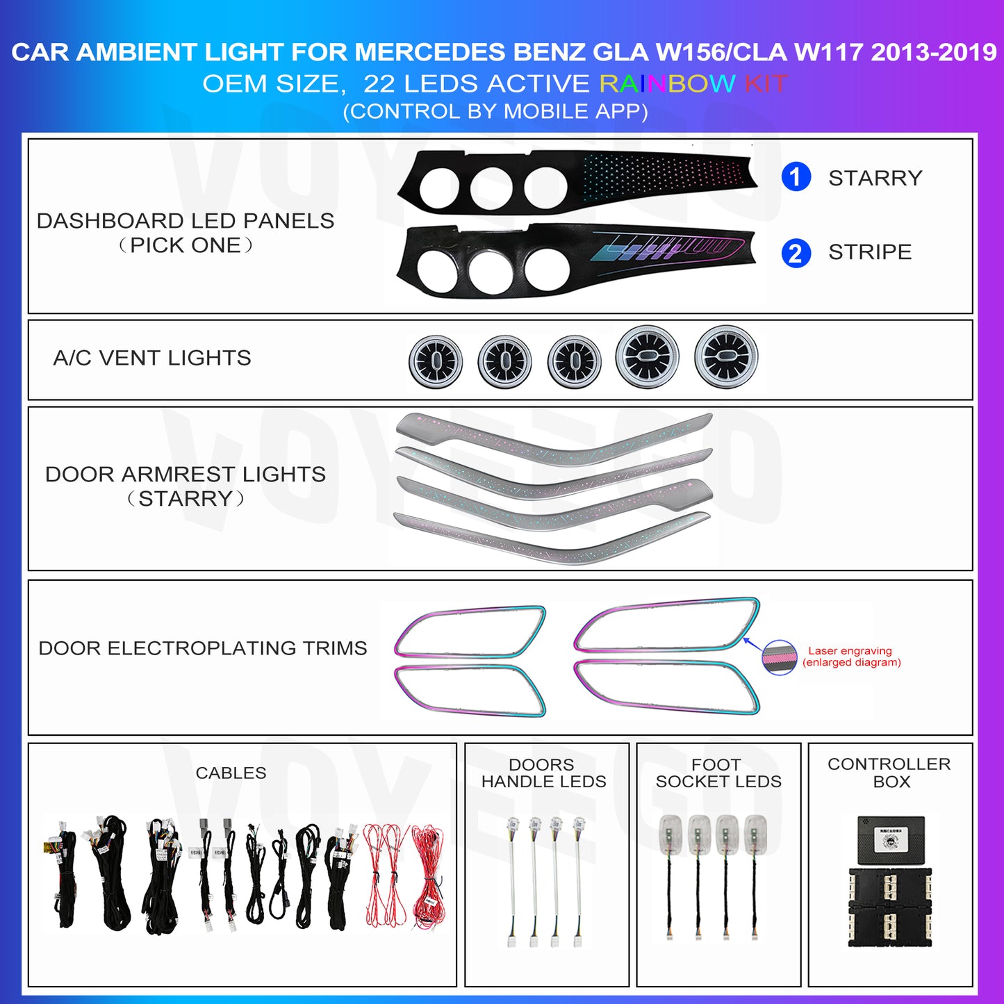 GLA W156/CLA W117 OEM Ambient Lighting | Starry & Stripe Pattern