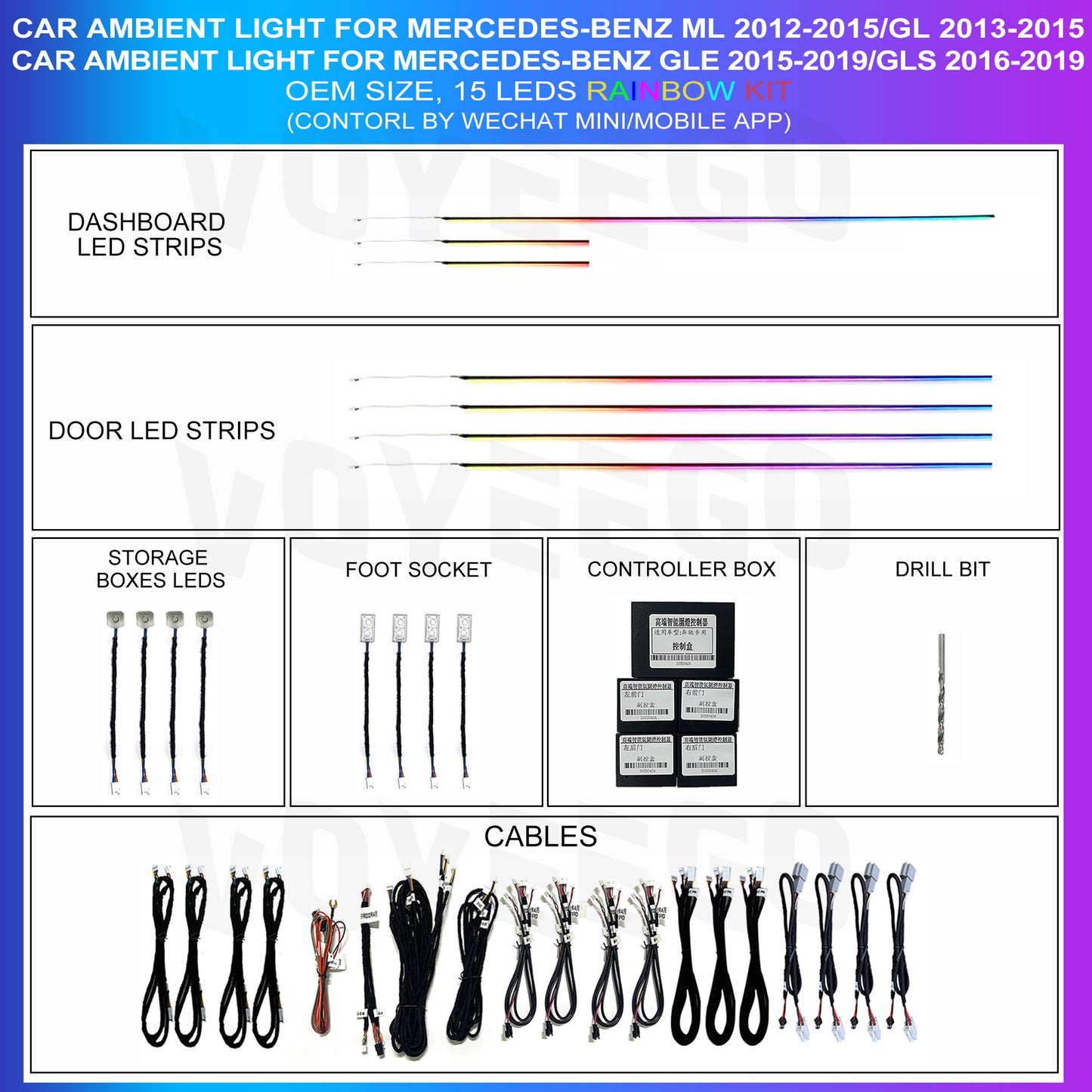 ML GL GLE GLS Panel Replacement Leds Ambient Lighting Kit | 64 RGB Colors Galaxy