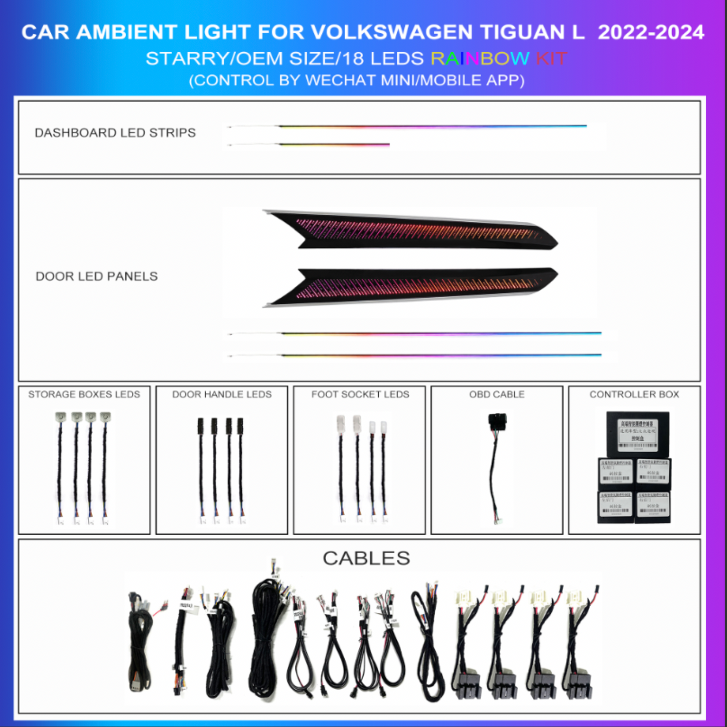 Tiguan L 2022-2024 Ambient Lighting 18 Leds | Starry Rainbow