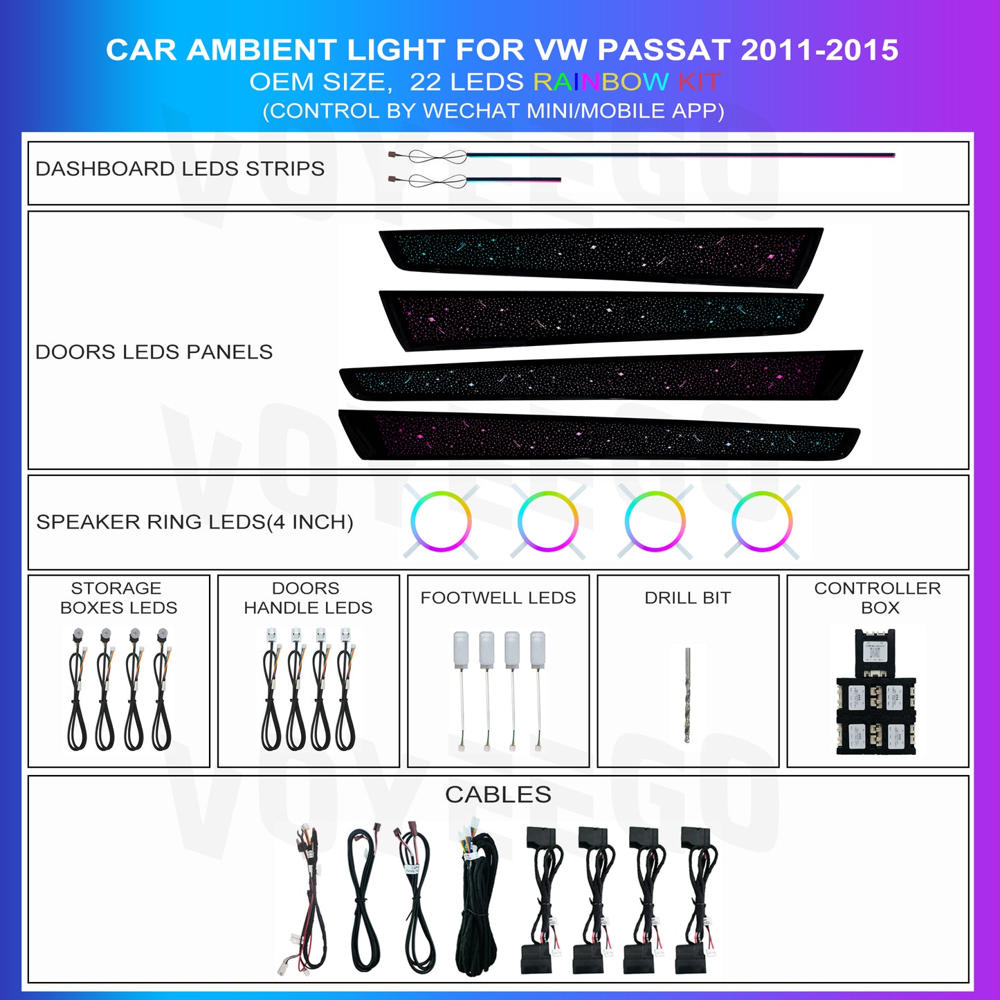 Passat 2011-2015 64 Colors Ambient Lighting Kit Starry Patterns