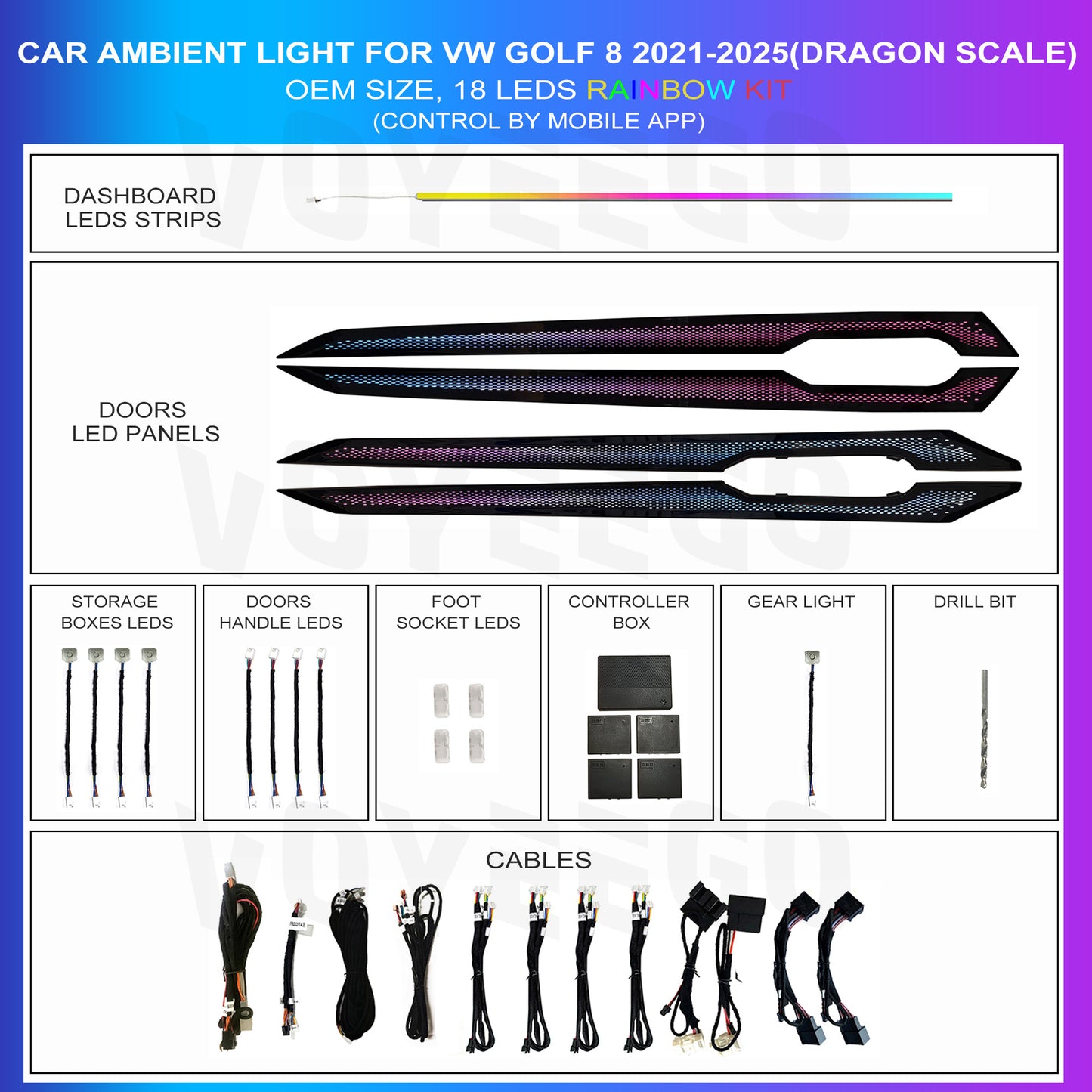 Golf 8 2021-2025 Ambient Lighting Kit | Dragon Scale Patterns