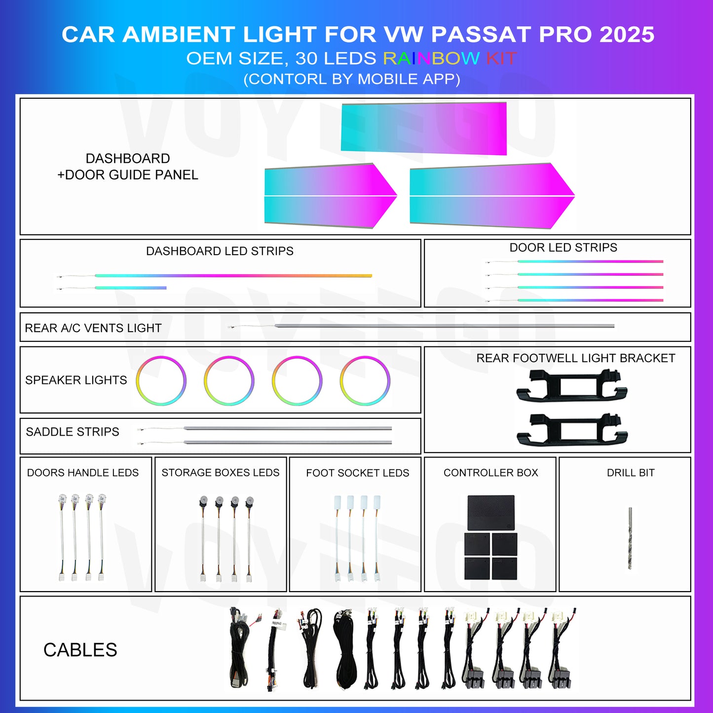 Passat PRO 2025 Ambient Lighting 30 LEDs Rainbow Kit