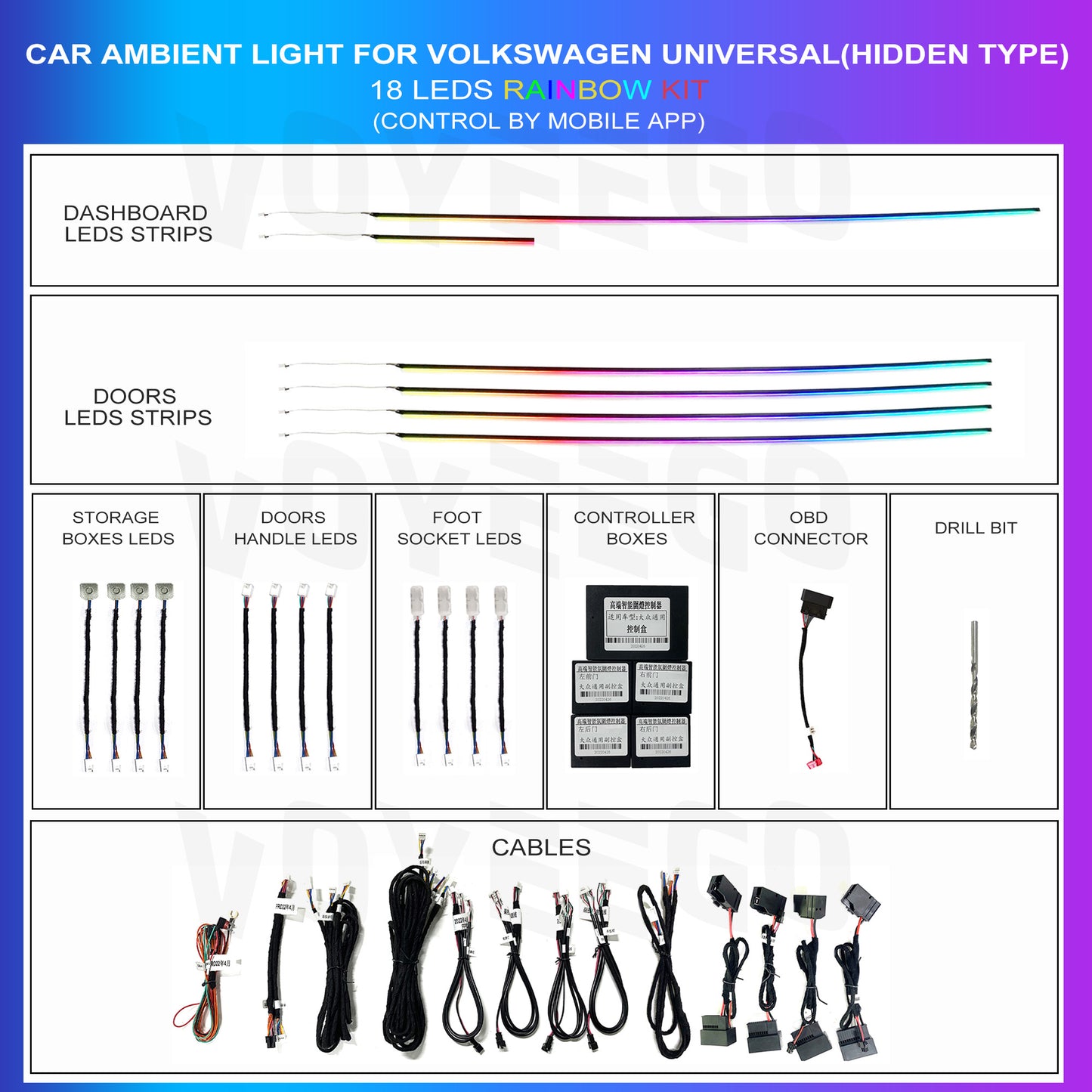 Car ambient light kit for Volkswagen all cars including golf 7, tiguan, b8, etc.