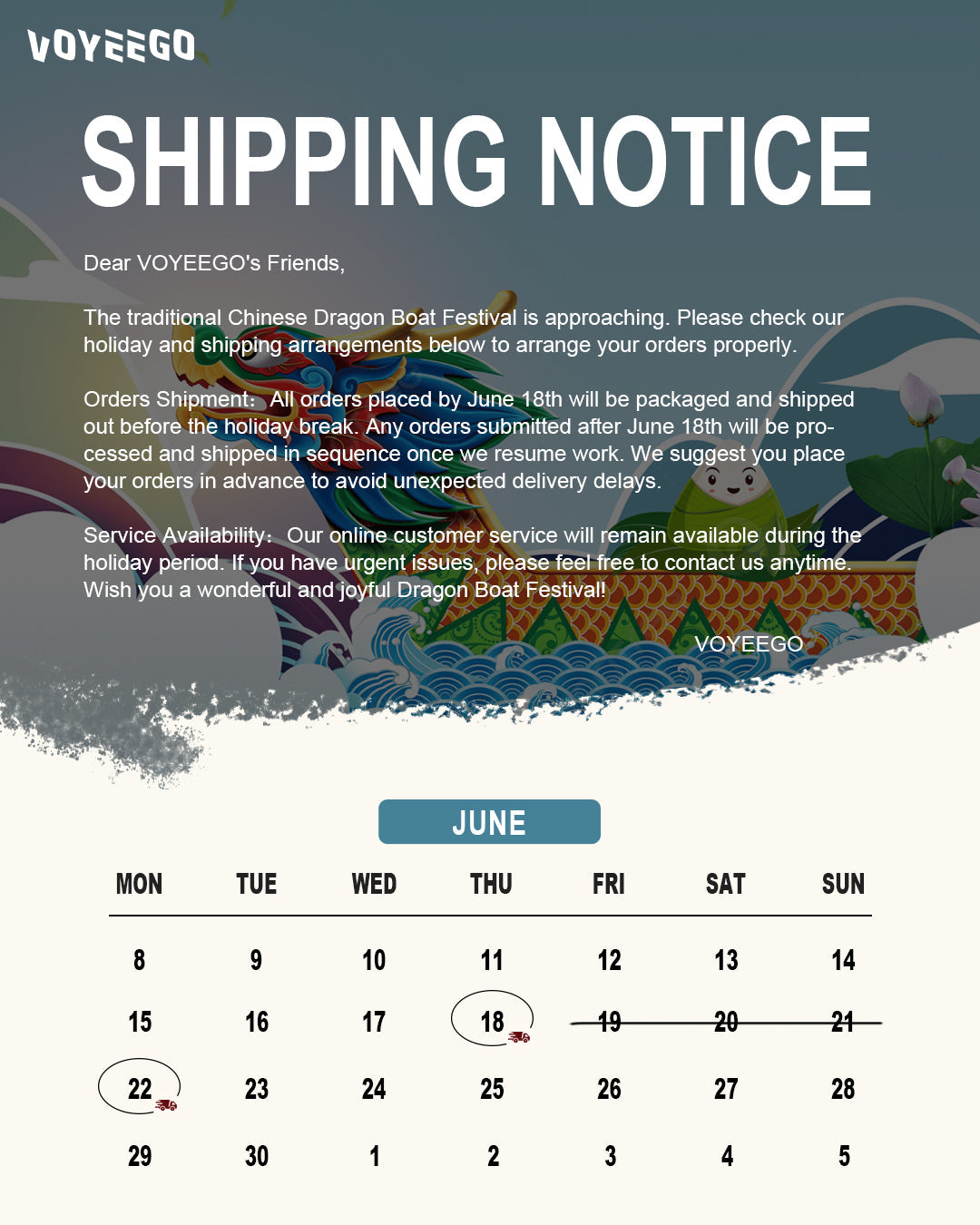 2026 DRAGON BOAT FESTIVAL HOLIDAY SHIPPING ARRANGEMENT | VOYEEGO