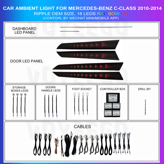 C Class W204 2010-2014 Dash Strips Ambient Lighting Retrofit Kit | 64 RGB Colors Ripple