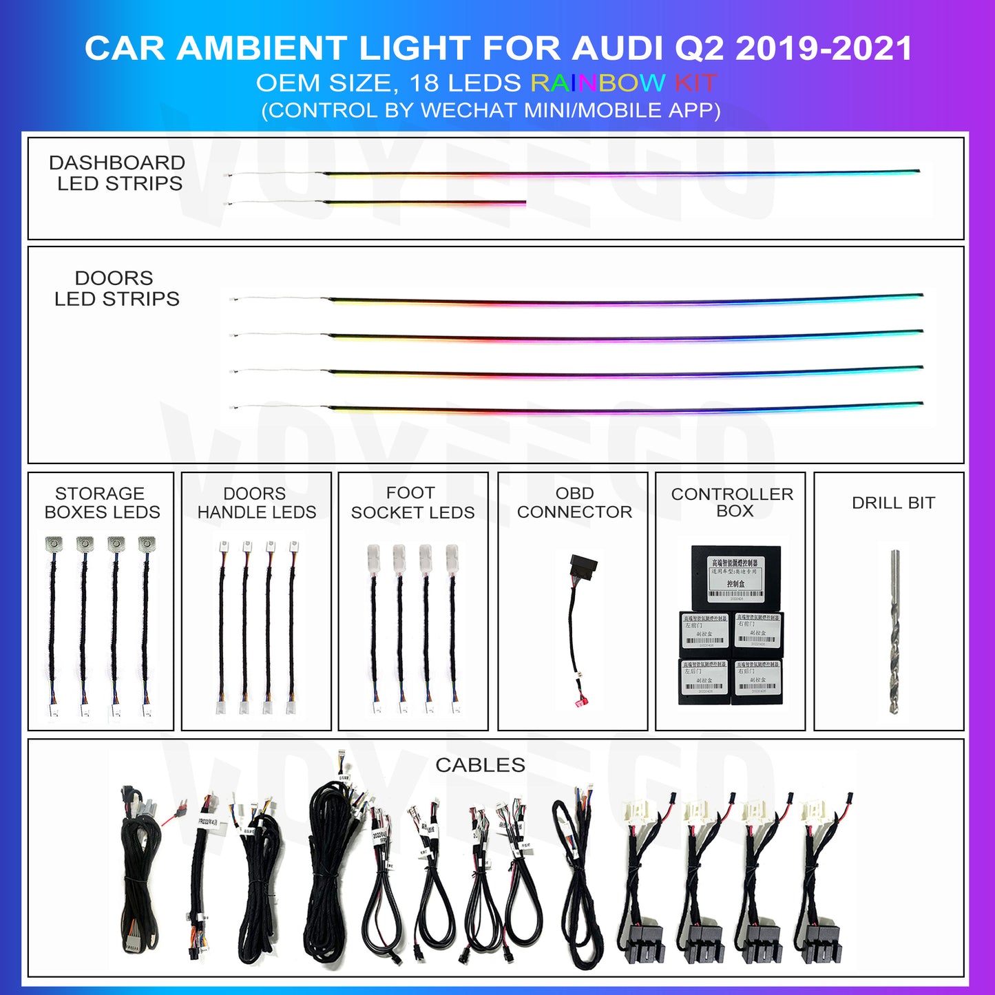 Q2L 2019-2021 Strip Ambient Lighting Rainbow Interior Kit