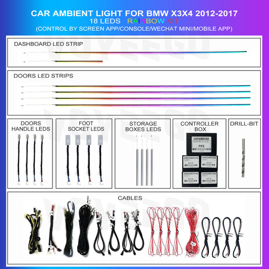 X3 X4 F25 F26 2012-2017 Ambient LED Rainbow Kit | 18 Leds in 1 Kit