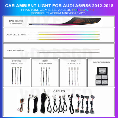 A6 RS6 C7 2012-2018 27 Leds Ambient Lighting | Carbon Pattern | Full Trim Type