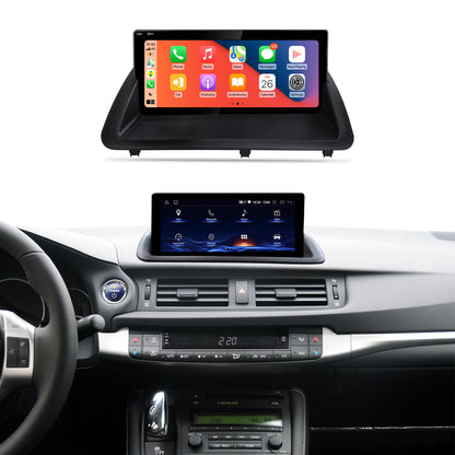 An aftermarket touch screen display for a Lexus CT200h, it has multiple functions such as wireless carplay, android auto, youtube, online maps, online video, etc.