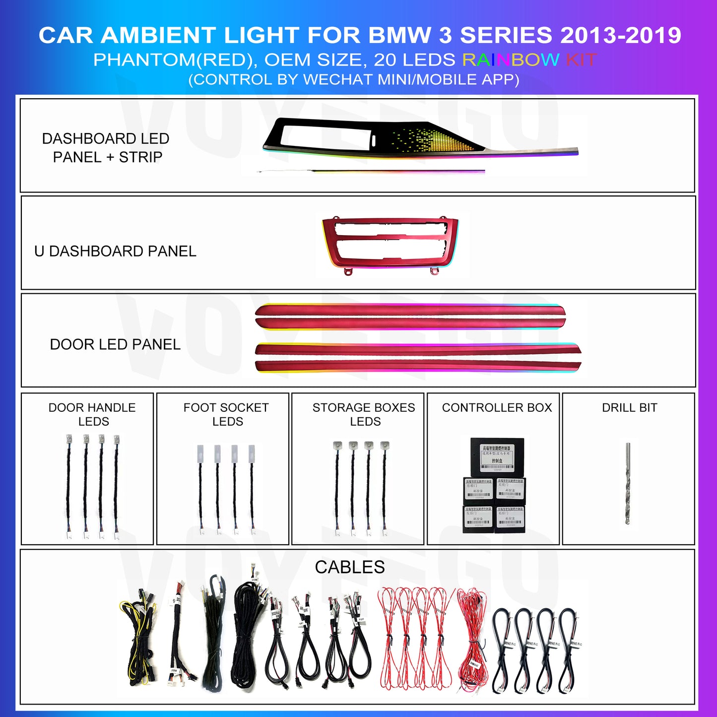 3 Series Short Wheel Based 2013-2019 Ambient Lighting Trim 20 Leds | Phantom Red