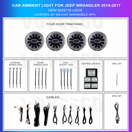 Jeep Wrangler Rubicon 2014-2017 Ambient Lighting Retrofit Kit | 16 LED