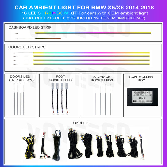 X5/X6 F15 F16 Premium Ambient Lighting Kit | 18LEDS Strips Type