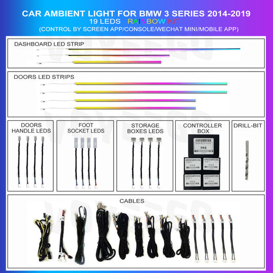 3 Series F30 2014-2019 Brighter Ambient Led Upgrade with 64 Colors | 19 Lights Strip Type