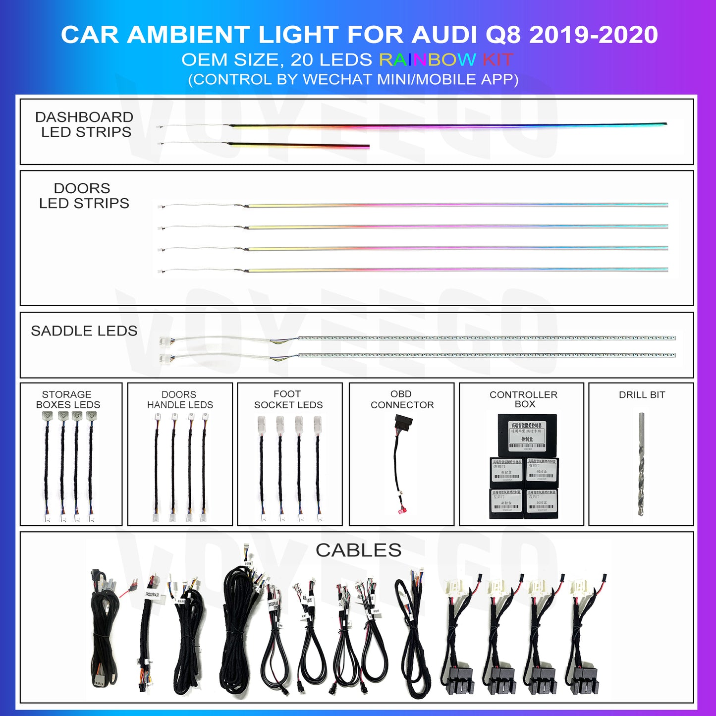 Q8 2019-2020 Ambient Lighting Kit | Rainbow