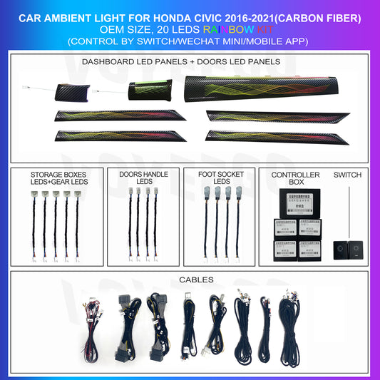 Civic 2016-2021 Ambient Lighting 20 Leds Kit | Starry Ribbon