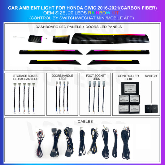 Civic 2016-2021 Ambient Lighting 20 Leds Kit | Carbon Fiber