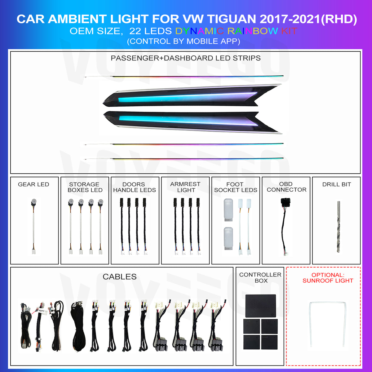 Tiguan L 2017-2021 Ambient Lighting Rainbow Kit | Dynamic Pattern