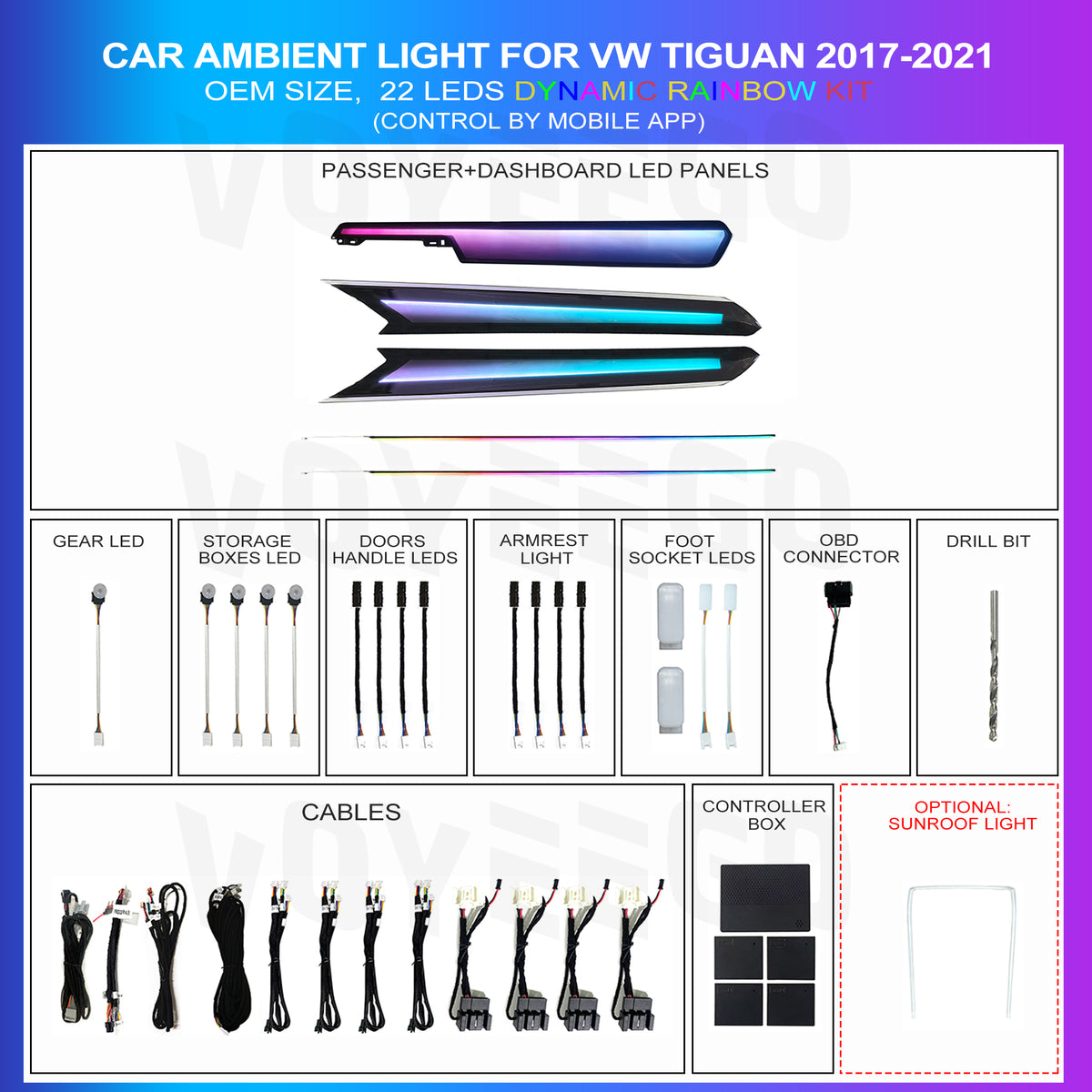 Tiguan L 2017-2021 Ambient Lighting Rainbow Kit | Dynamic Pattern