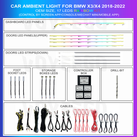 X3 X4 G01 G08 64 RGB Colors Ambient Lighting Trim Type Kit | 17 LEDs