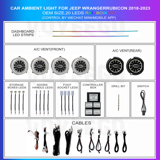 Jeep Wrangler Rubicon 2018-2023 Ambient Lighting Kit Interior Retrofit