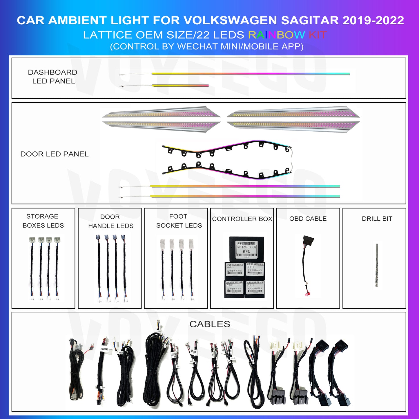 Sagitar 2019-2022 Ambient Lighting Rainbow Kit | Lattice Pattern