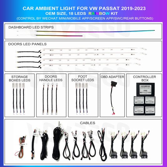 Passat 2019-2023 Strip Rainbow Ambient Lighting Kit-18 Leds