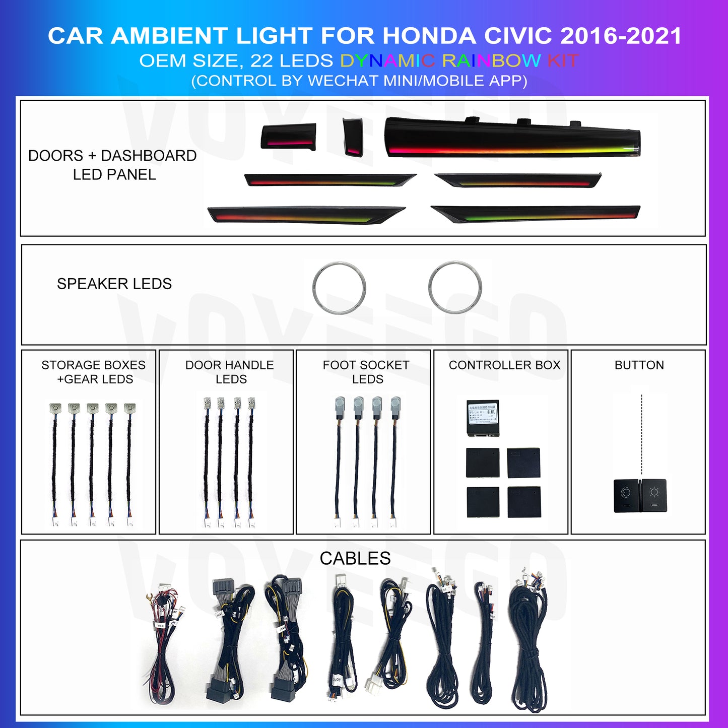 Civic 2016-2021 Panel Ambient Lighting | Dynamic Rainbow