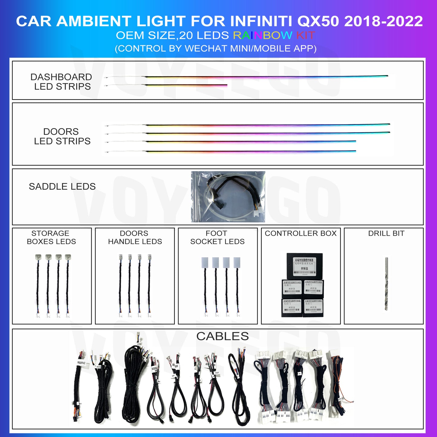 Infiniti QX50 2018-2022 Ambient Lighting Grid Rainbow