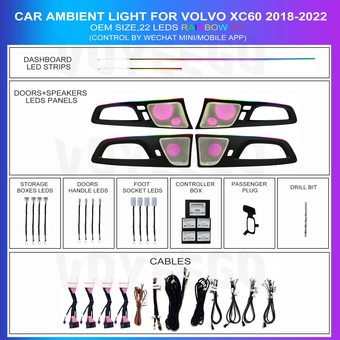 XC60 2018-2022 22 Leds Ambient Lighting Kit | Rainbow