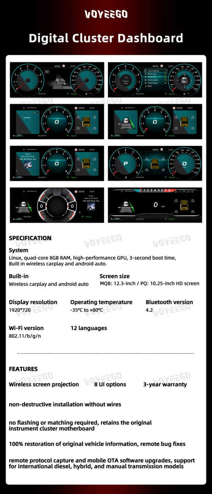 12.3 Inch Jetta 2005-2010 Digital Cluster LCD Dashboard Speedometer