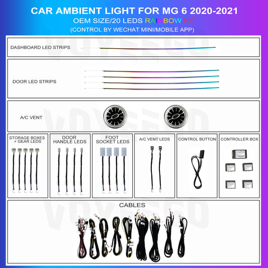 MG 6 2017-2023 Ambient Lights with AC Vents Interior Upgrade | 20 In 1 Rainbow Kit