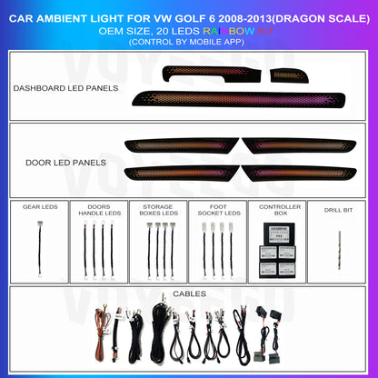 Golf 6TH Ambient Lighting Interior Kit | Rainbow Dragon Scale Patterns