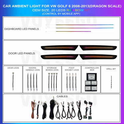 Golf 6TH Ambient Lighting Interior Kit | Rainbow Dragon Scale Patterns