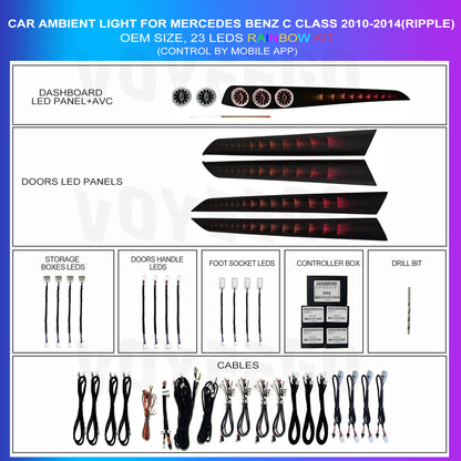 C Class W204 2010-2014 Dash Strips Ambient Lighting Retrofit Kit | 64 RGB Colors Ripple