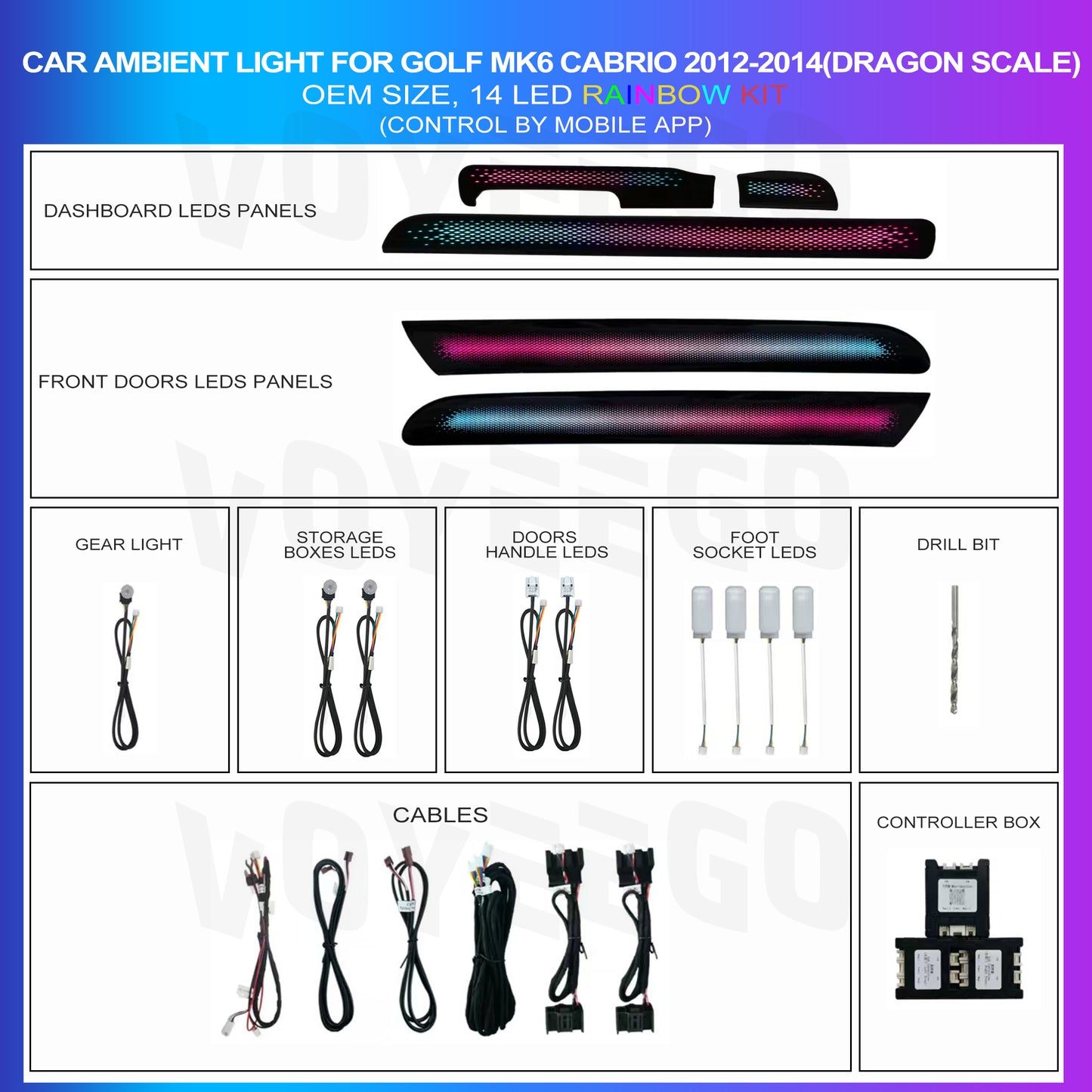 Golf 6TH Ambient Lighting Interior Kit | Rainbow Dragon Scale Patterns