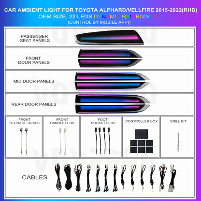 Car ambient light kit for Toyota Alphard/Vellfire 2015-2022 right hand drive dynamic rainbow kit
