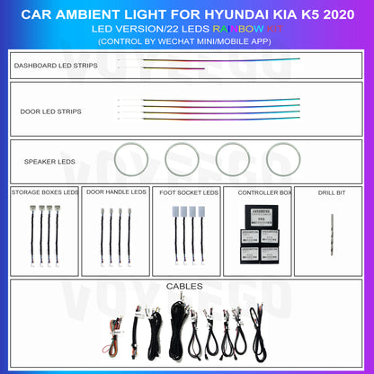 Hyundai K5 2020 Interior Ambient Lighting 64RGB Colors | Rainbow