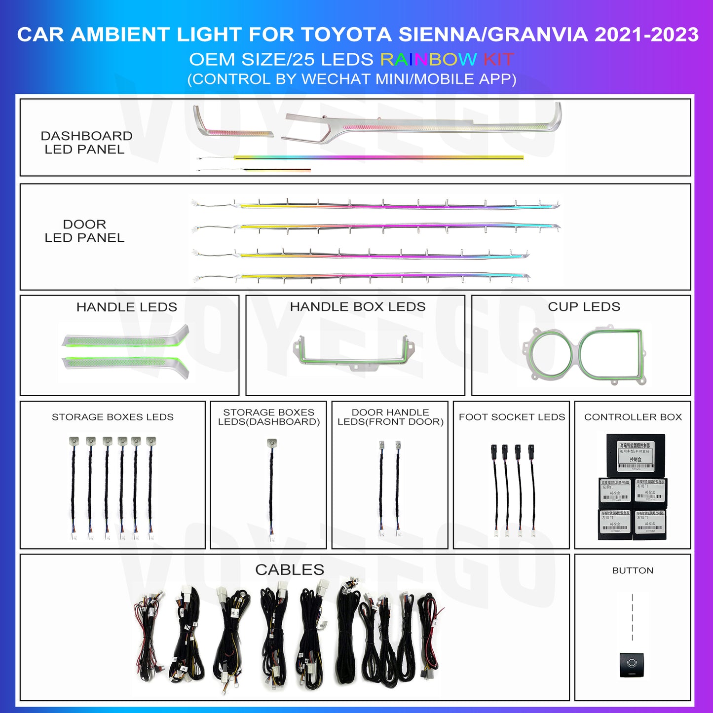 Sienna 2021-2023 Ambient Lighting Interior Kit | Rainbow